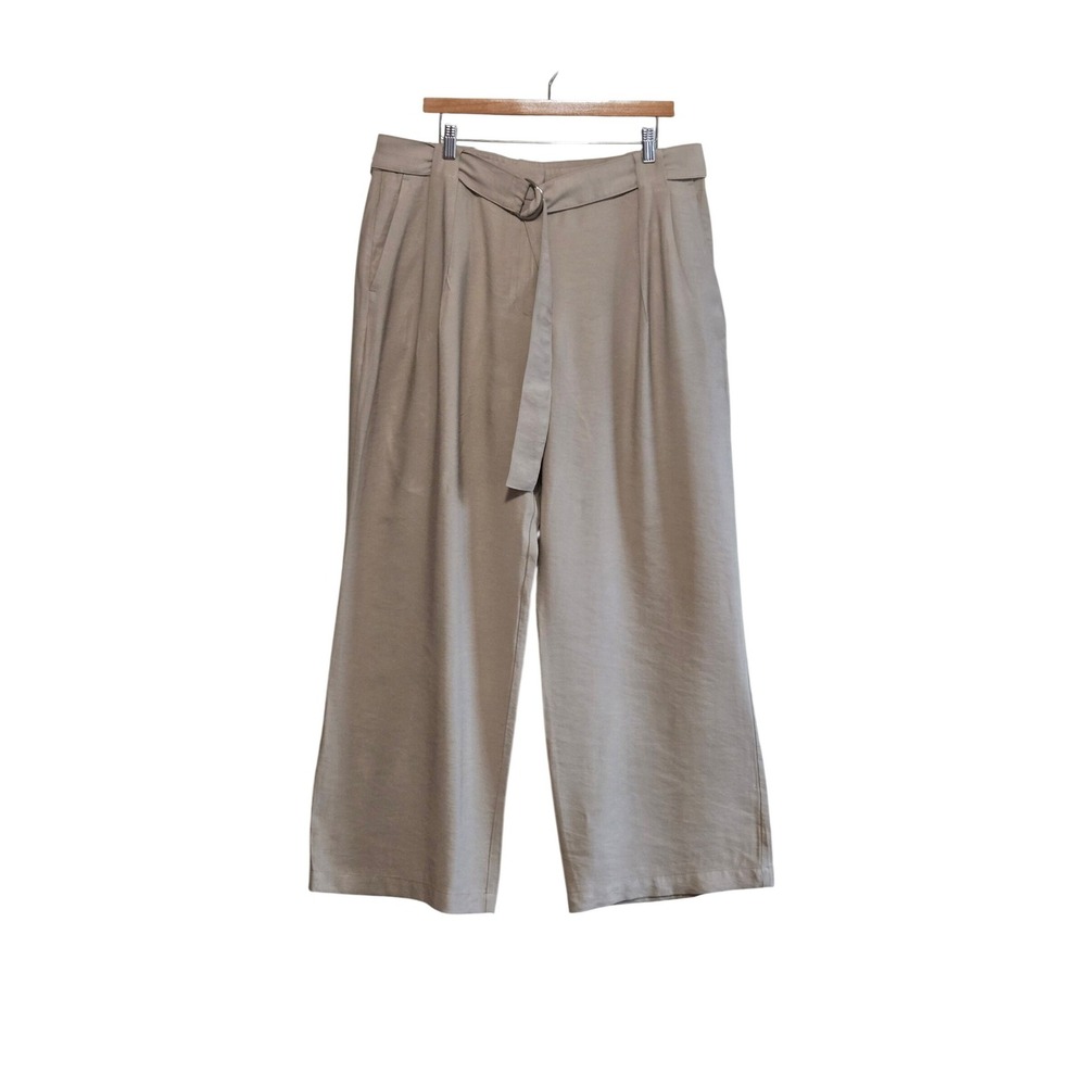 Loft, Women's Tan Wide Leg, Belted‎ Pleated Trousers Pants, Rayon, Size 14